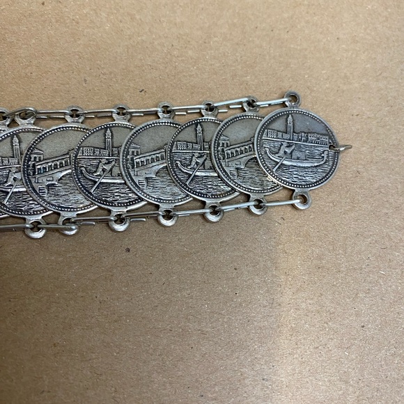 Vintage Italian Silver Tone Coin Bracelet from Venezia/Venice - Picture 7 of 10
